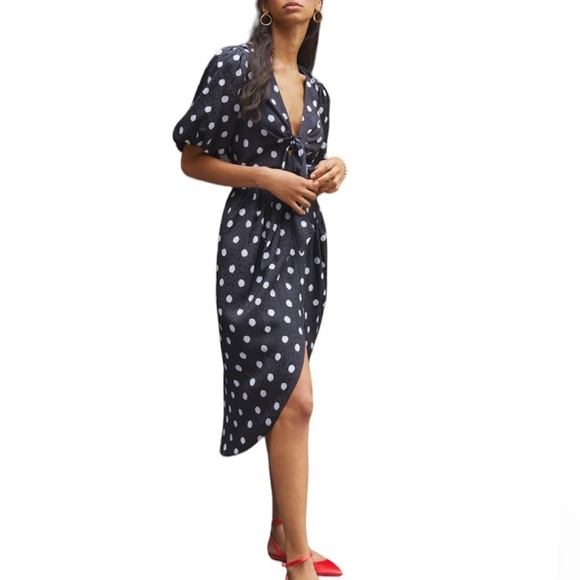 BNWT  Delfi Collective x Anthropologie Black & White Polka Dot Midi Dress S - Picture 1 of 16